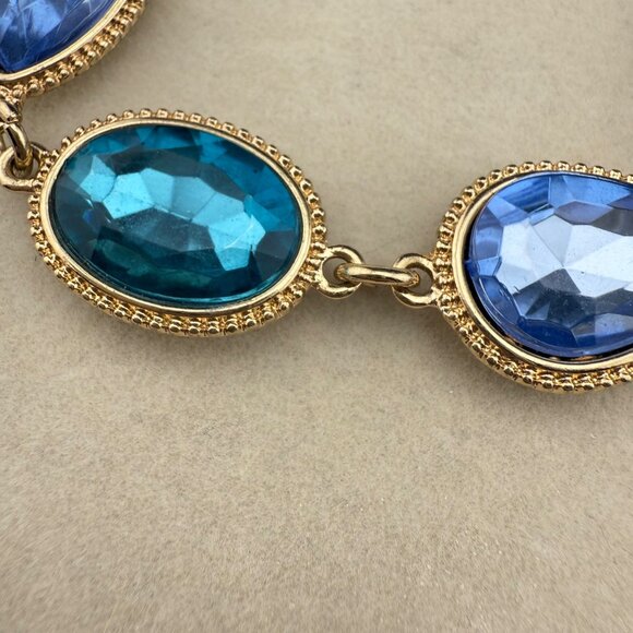 Gold-Tone Chain Bracelet With Blue & Turquoise Faceted Accents Adjustable Clasp - Picture 3 of 6